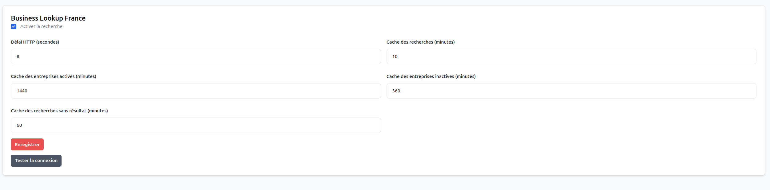Configuration de Business Lookup France