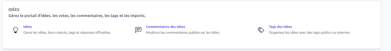 Espace de gestion de l'extension Idea