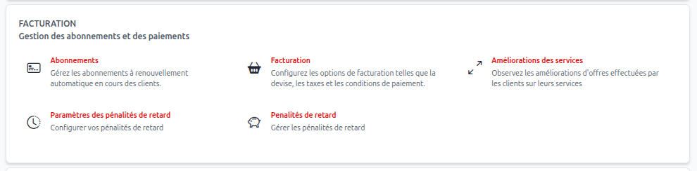 Onglet de configuration