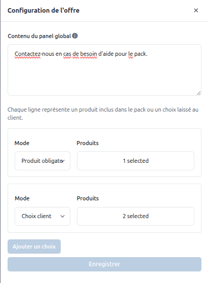 Configuration du pack