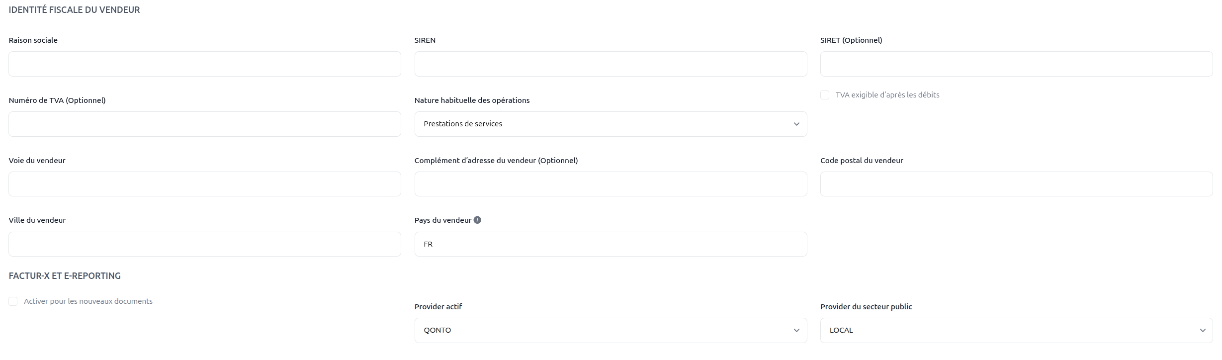 Sélection de Qonto comme provider