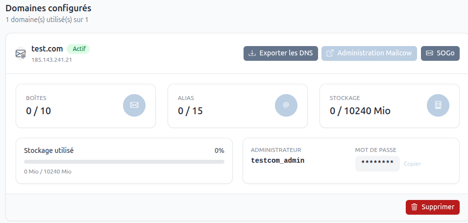 Gestion des domaines Mailcow