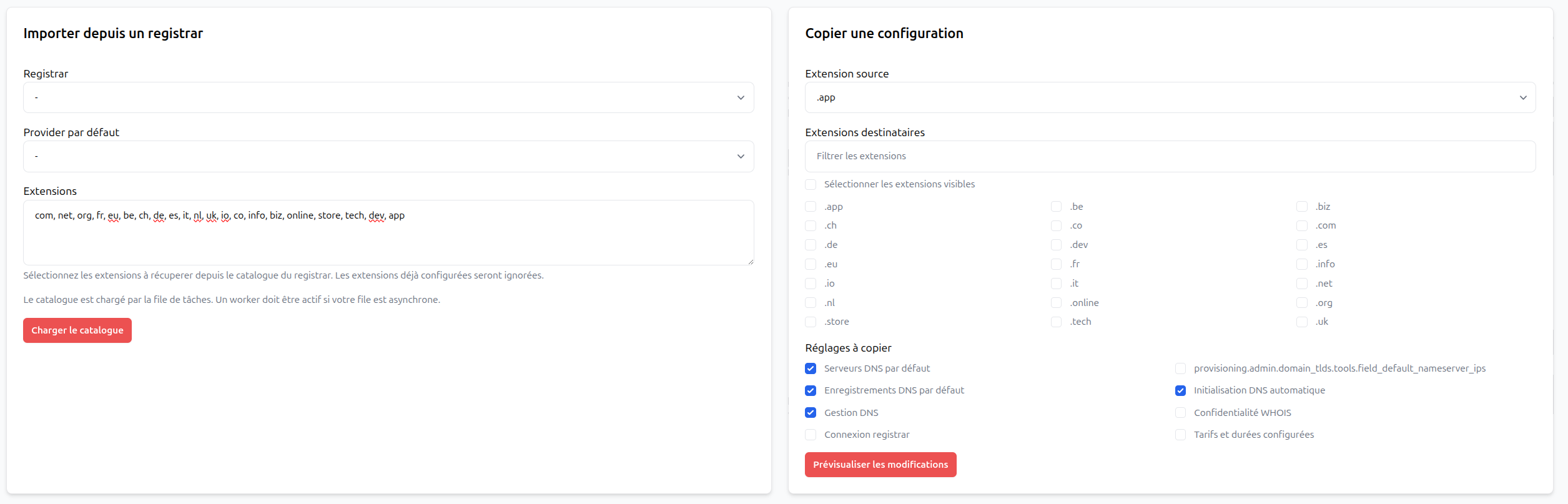 Importation des extensions OpenProvider