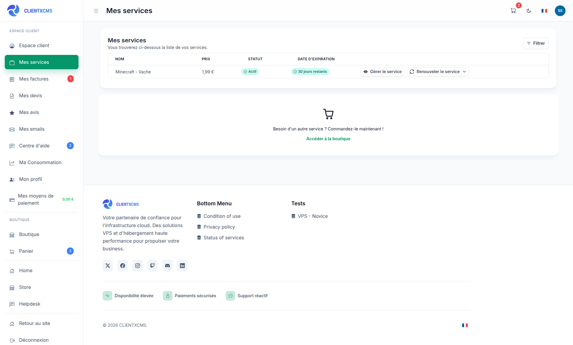 Liste des services