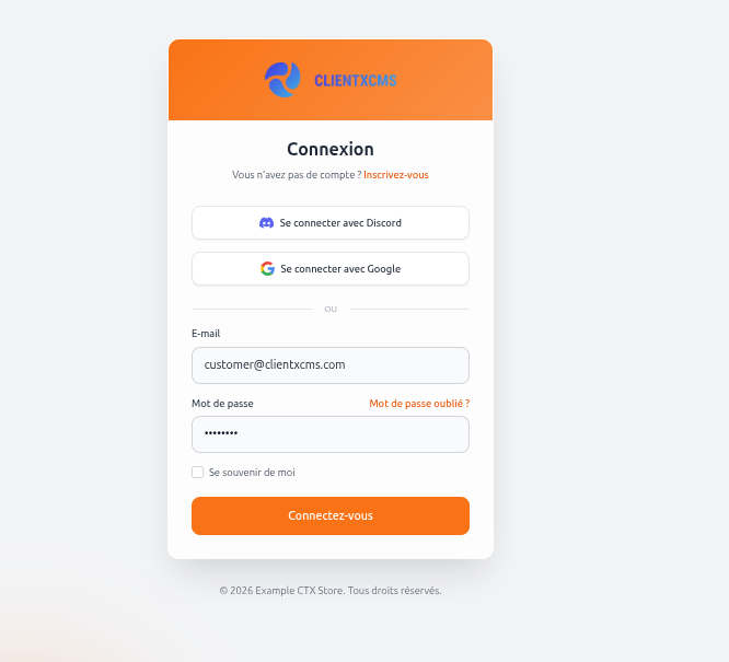 Page d'authentification — interface de connexion et d'inscription