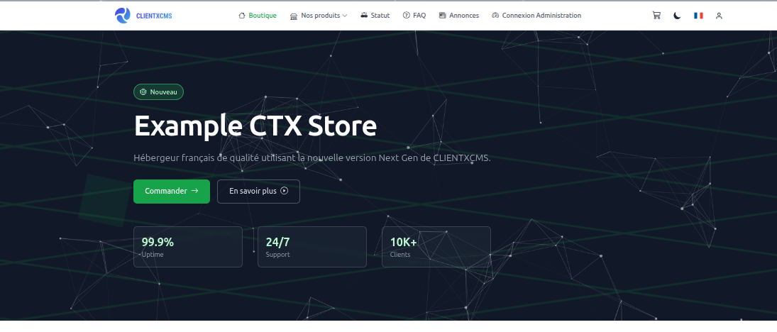 Page d'accueil Nexus version 4 — bannière hero avec appel à l'action et grille de services