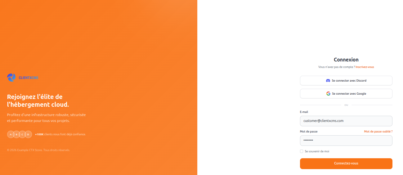 Page connexion — formulaire d'authentification utilisateur