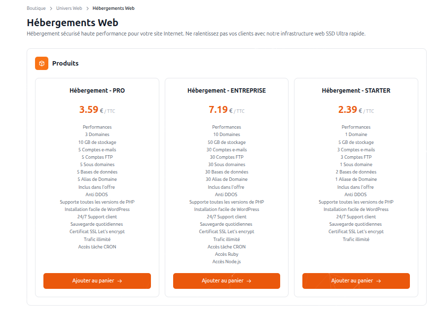 Page produits — catalogue avec filtres et tri