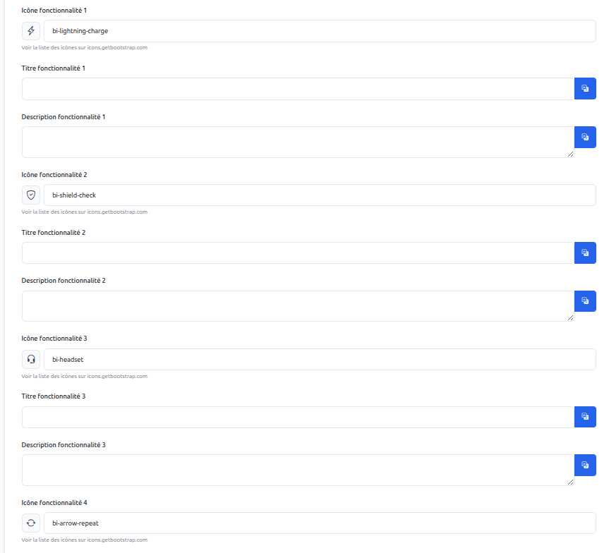 Configuration des sections — personnalisation de l'affichage