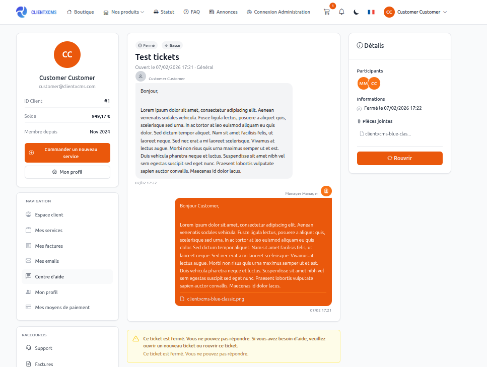 Liste des tickets — suivi des demandes de support
